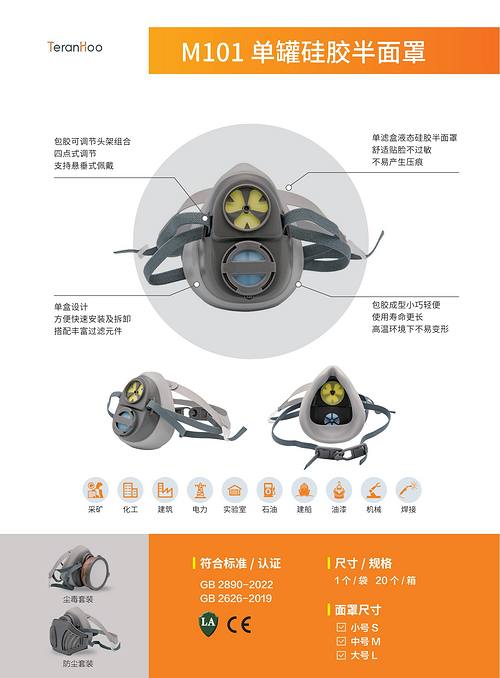 M101 单罐硅胶半面罩